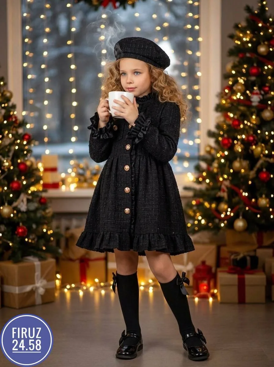 Нарядная тройка для девочек в комплекте: платье, берет и сумочка — фото 1