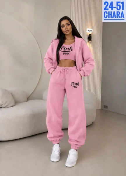 Женский стильный спортивный костюм-тройка Pink Розовый — фото 5