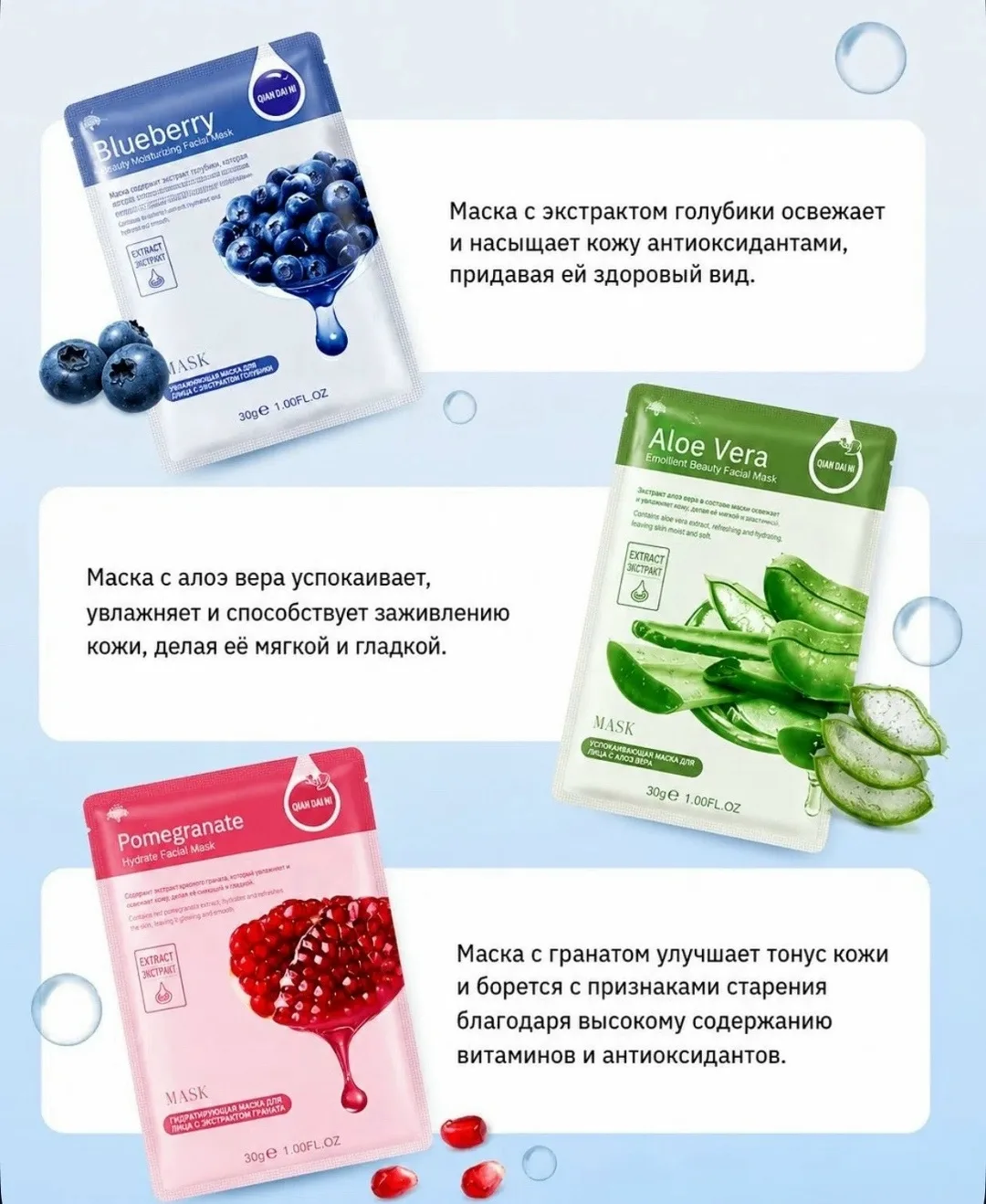 Набор для косметических масок, ., тканевые, увлажнение — фото 2