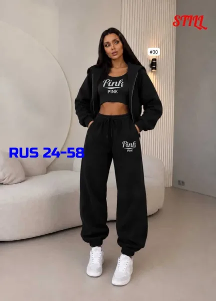 Женский стильный спортивный костюм-тройка Pink Розовый — фото 2