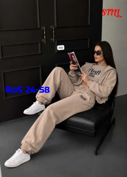 Женский стильный спортивный костюм-тройка Pink Розовый — фото 3