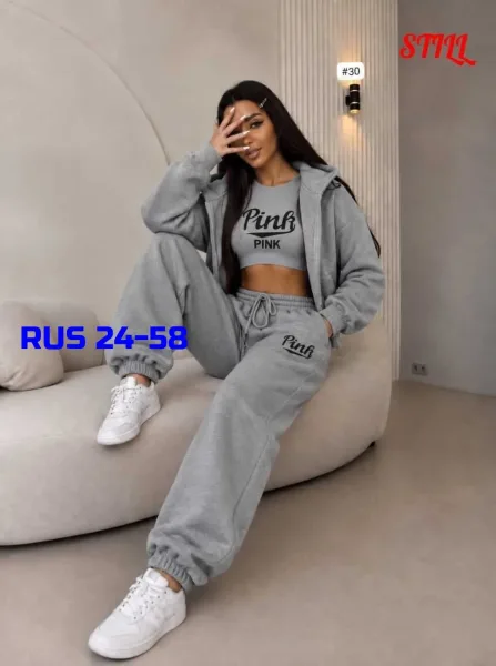 Женский стильный спортивный костюм-тройка Pink Розовый — фото 4