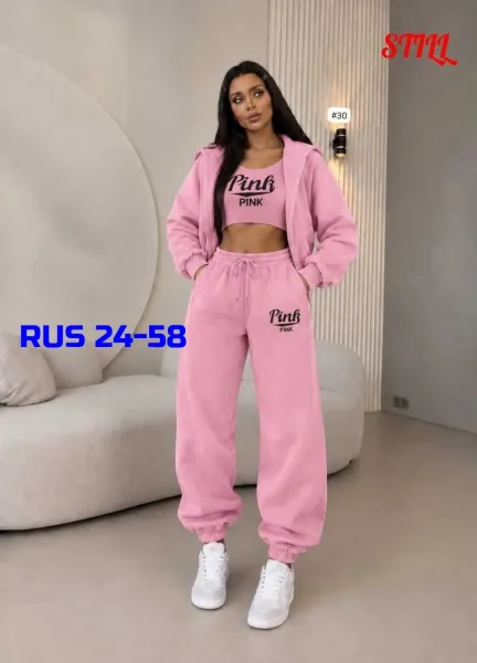 Женский стильный спортивный костюм-тройка Pink Розовый — фото 6