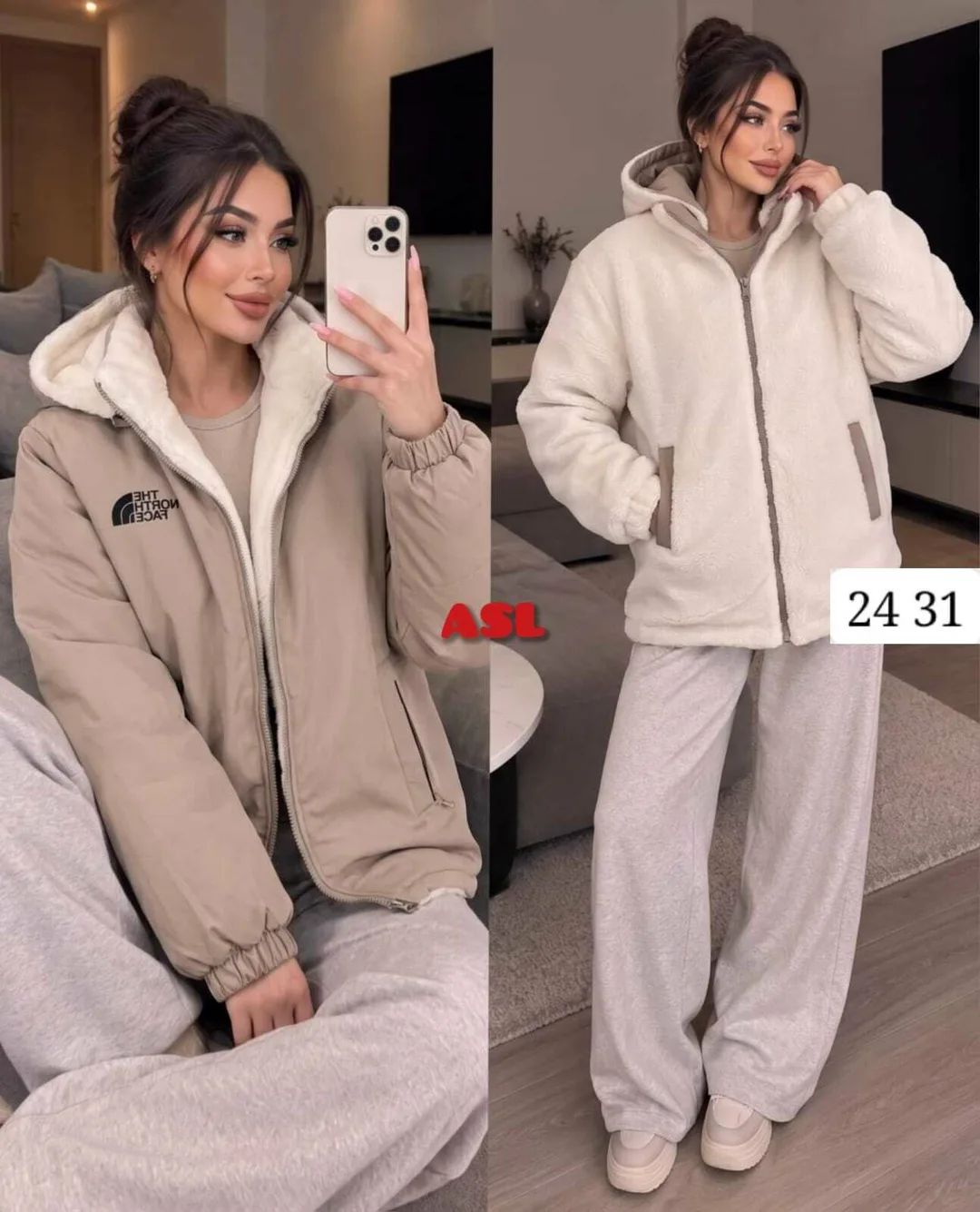 Женская куртка из ткани барашка двухсторонняя — фото 1