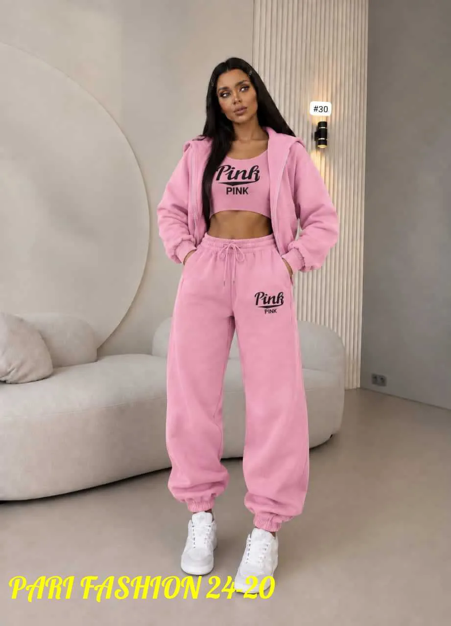 Женский стильный спортивный костюм-тройка Pink Розовый — фото 1