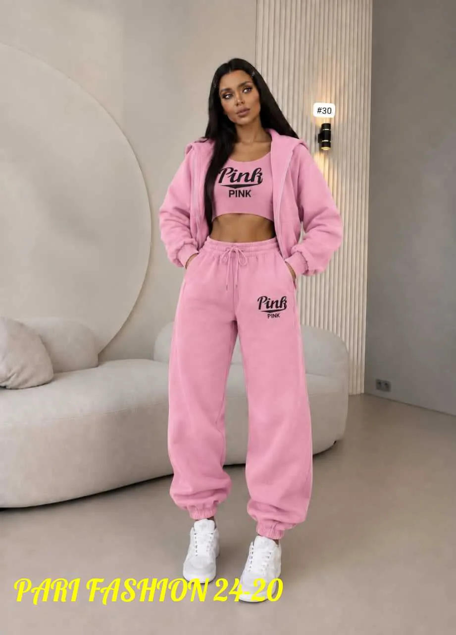 Женский стильный спортивный костюм-тройка Pink Розовый — фото 5