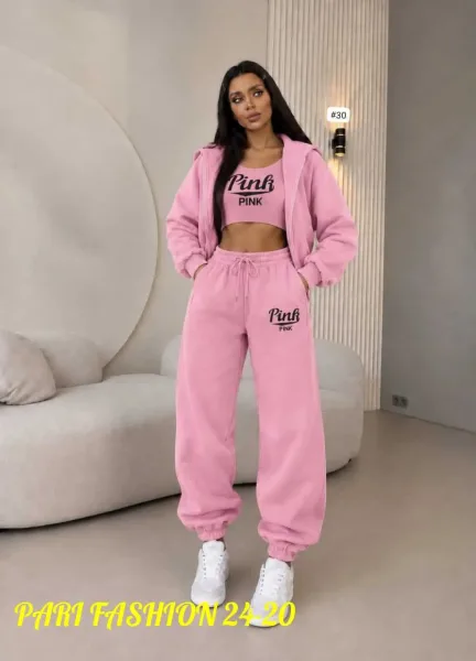 Женский стильный спортивный костюм-тройка Pink Розовый — фото 5