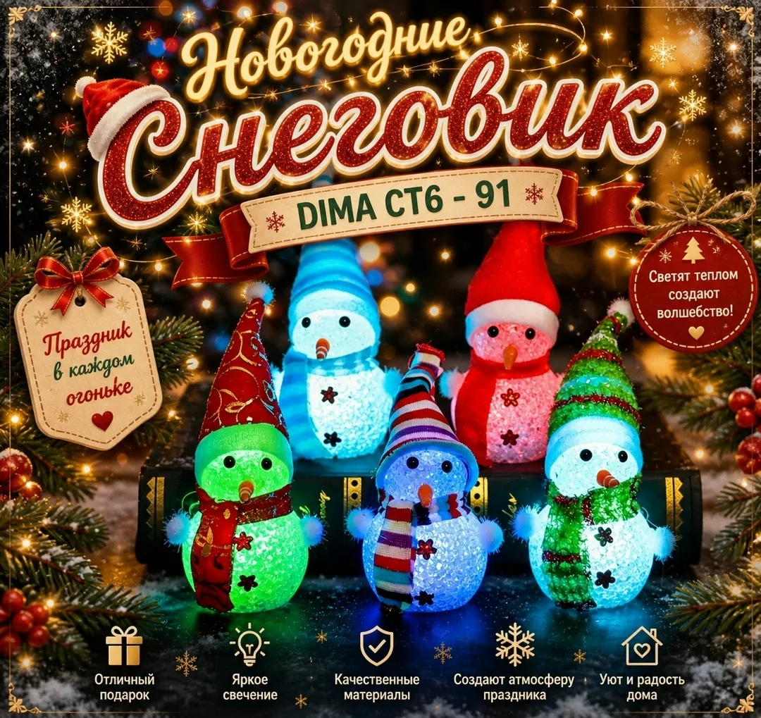 Игрушка Рождественский светящийся снеговик