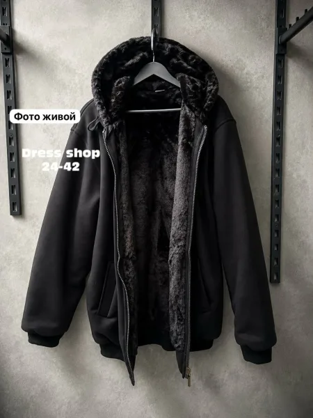 Толстовка мужская из теплого материала с меховым воротником — фото 3