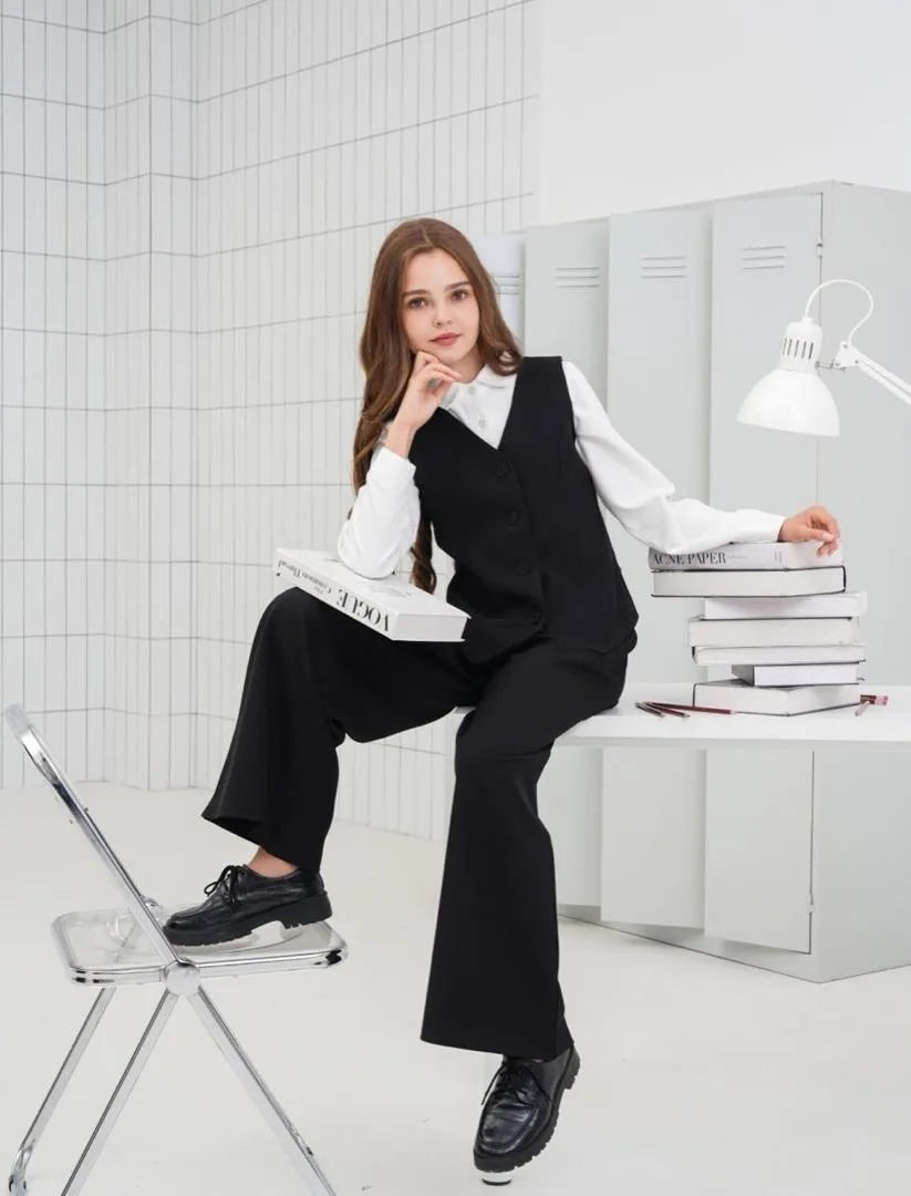 Школьный костюм из ткани министр с жилетом на бант — фото 2