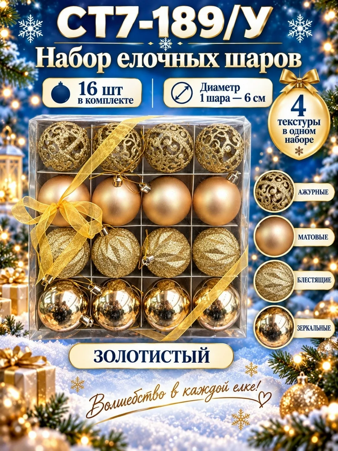 Набор из 16 ёлочных шаров диаметром с разными фактурами — ажурными — фото 2