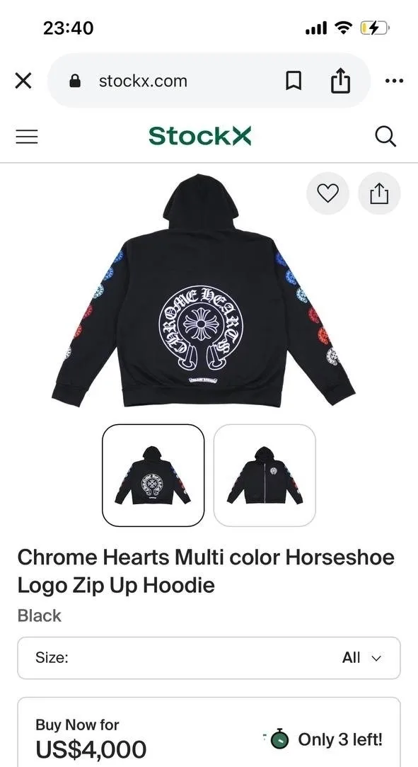 Chrome Hearts чёрное худи с цветными крестами на рукавах — фото 8