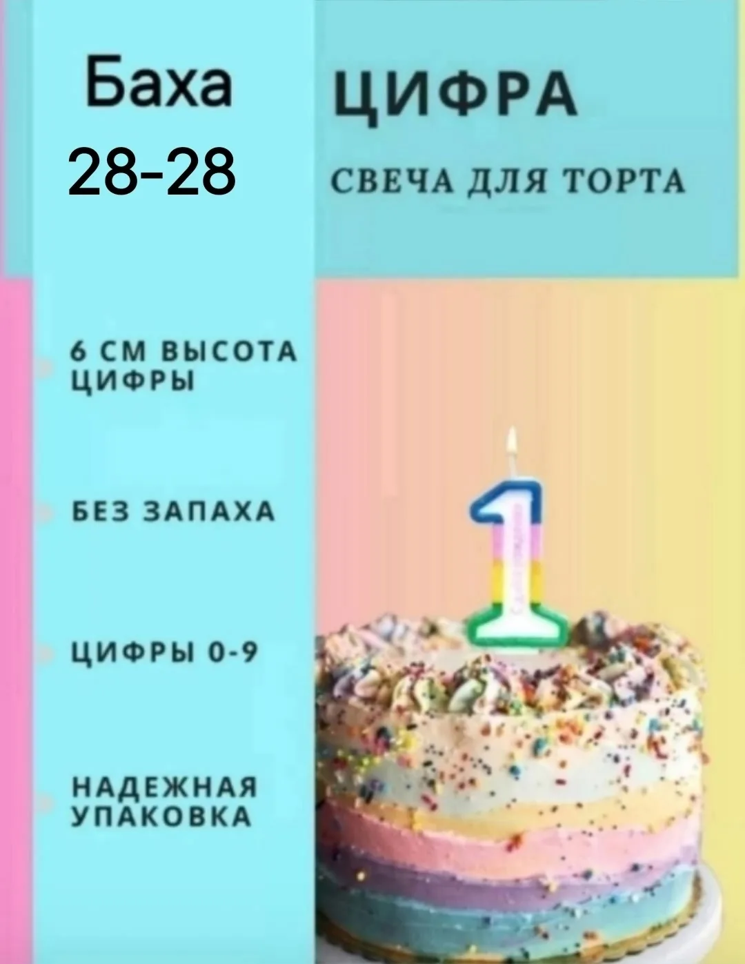 Игрушка Свеча для торта цифра, лён — фото 1