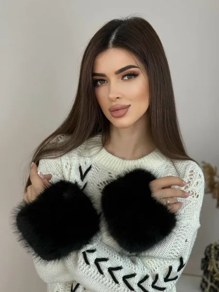 Искусственный мех манжеты для девочек однотонные нарукавники согревающие — фото 84