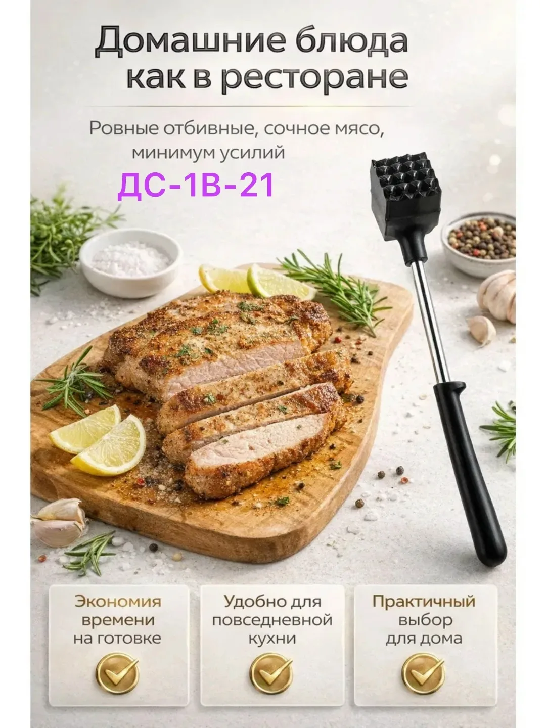Молоток для мяса — двухсторонний, с металлической ручкой — фото 5