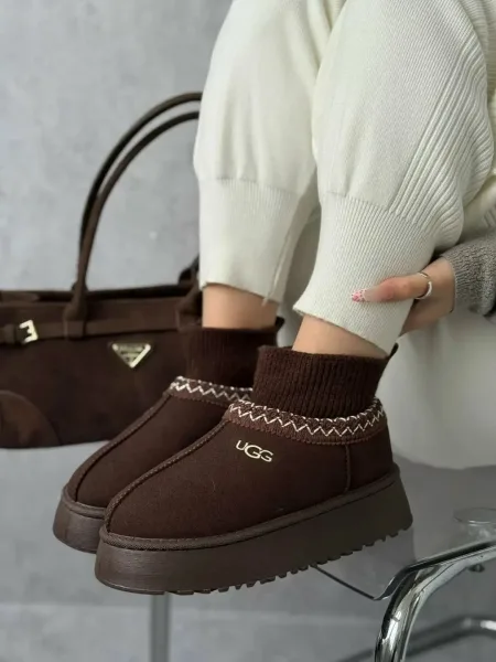Зимние ботинки UGG на платформе из premium-материала — фото 18