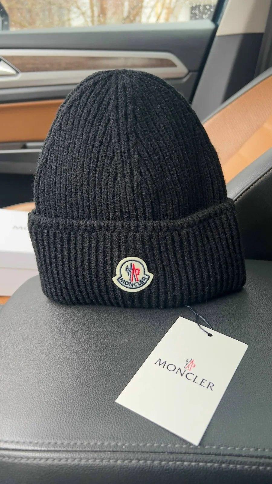 Moncler шапка чёрная шерстяная в рубчик — фото 4