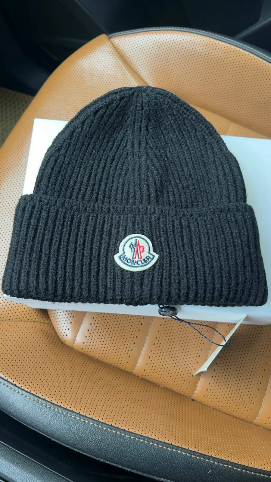 Moncler шапка чёрная шерстяная в рубчик — фото 5
