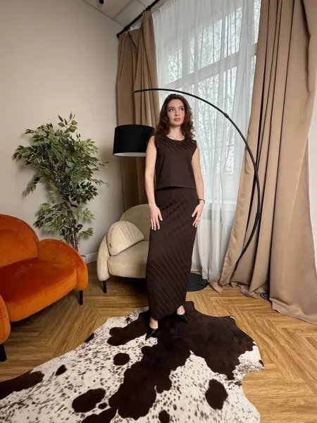Костюм с юбкой макси из смесового материала — хлопок и вискоза — фото 1