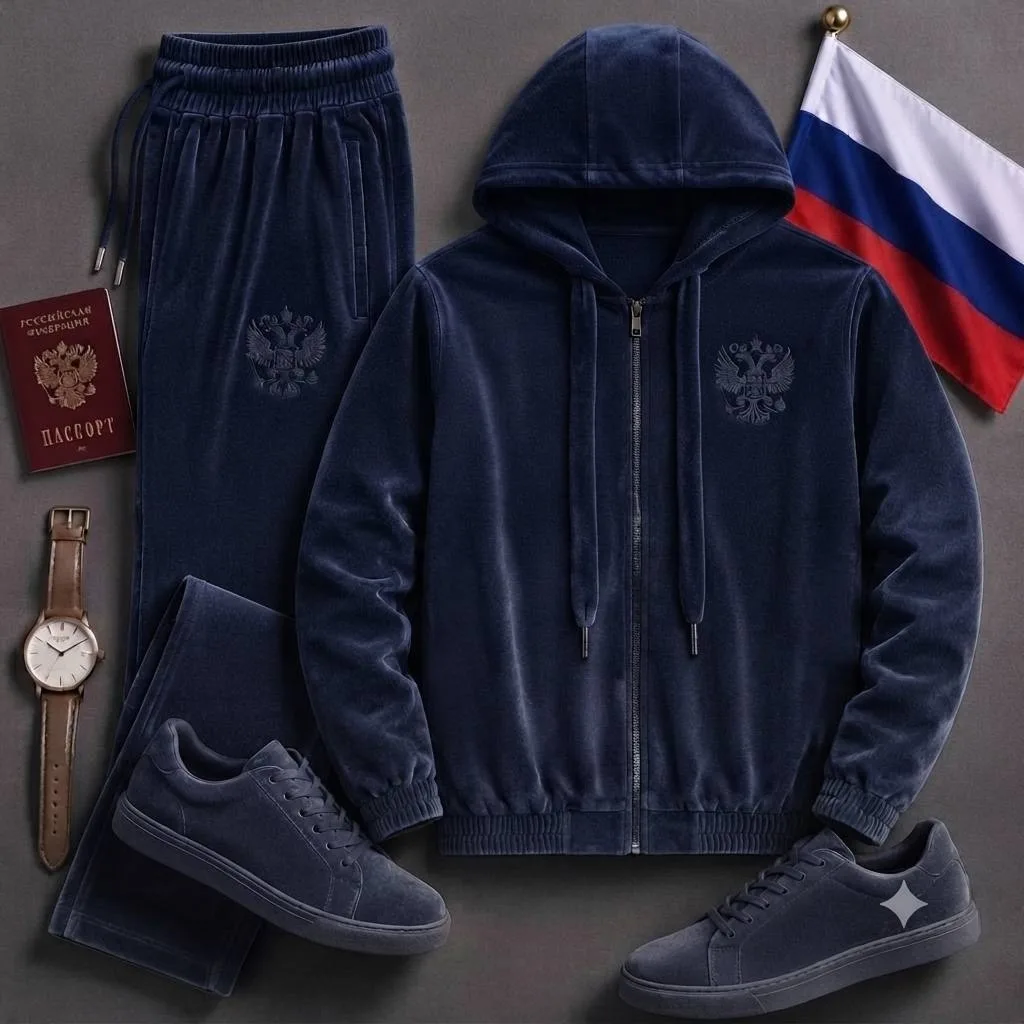 Мужской бамбуковый костюм с Гербом России Синий — фото 3