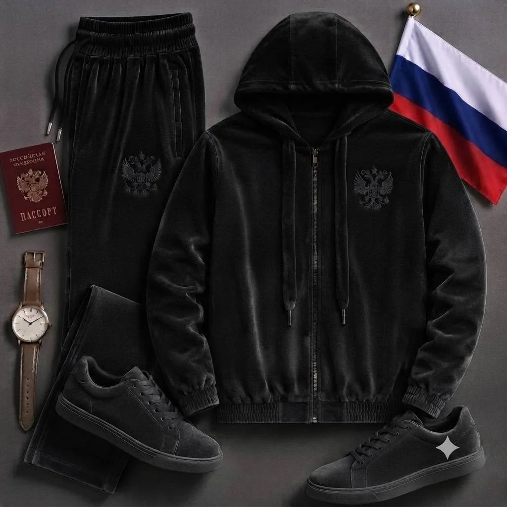 Мужской бамбуковый костюм с Гербом России Синий — фото 5
