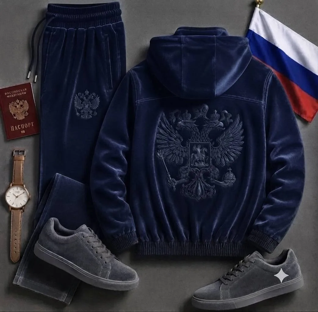 Мужской бамбуковый костюм с Гербом России Синий — фото 7