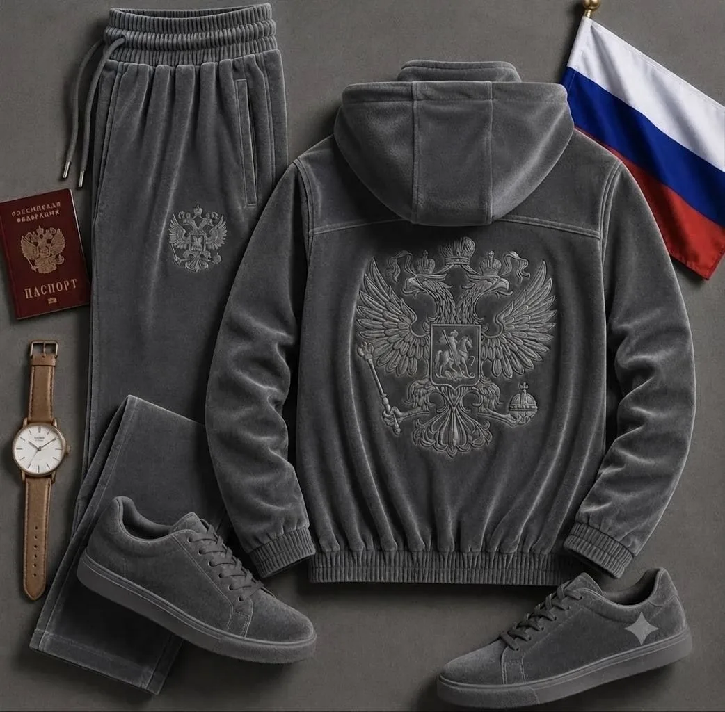 Мужской бамбуковый костюм с Гербом России Синий — фото 8
