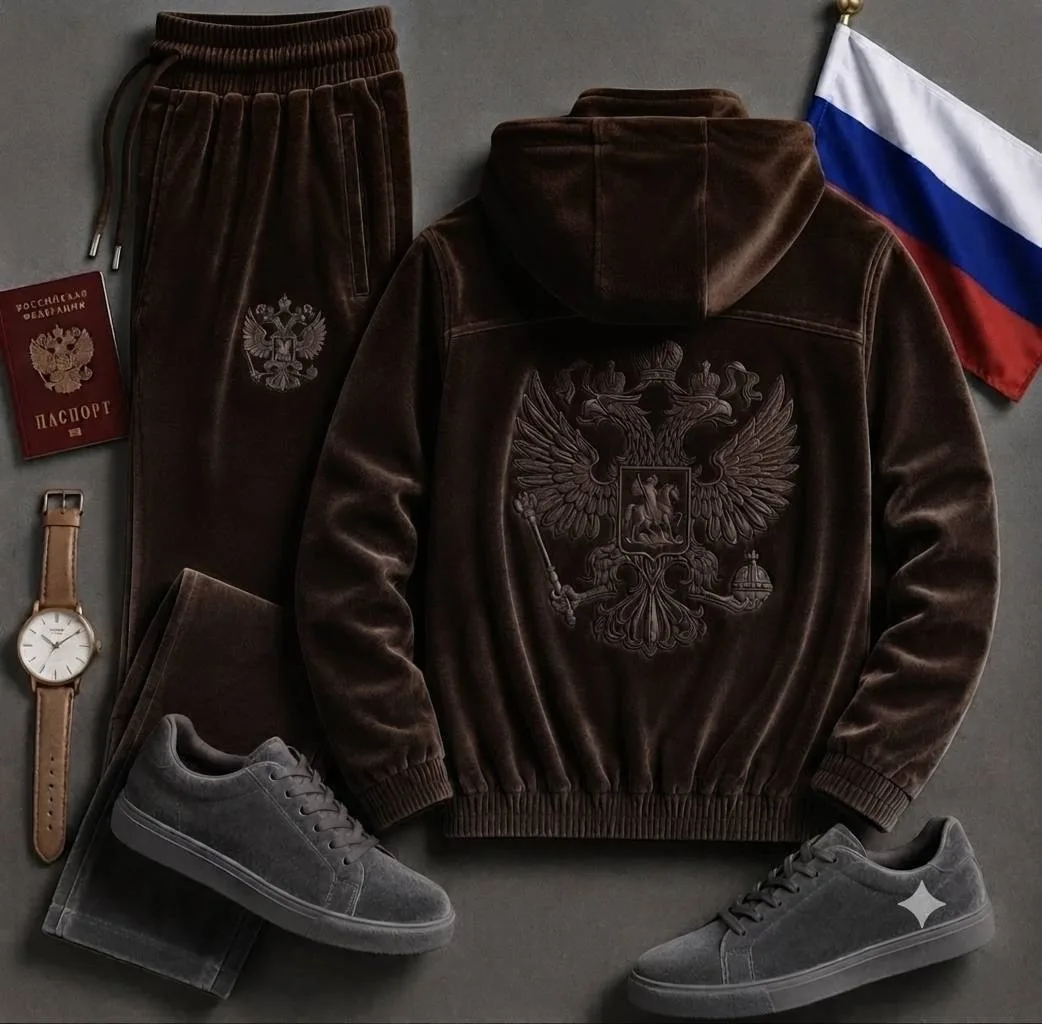 Мужской бамбуковый костюм с Гербом России Синий — фото 9