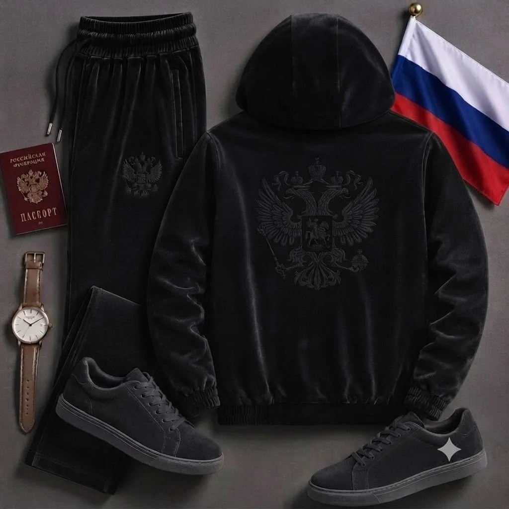 Мужской бамбуковый костюм с Гербом России Синий — фото 10