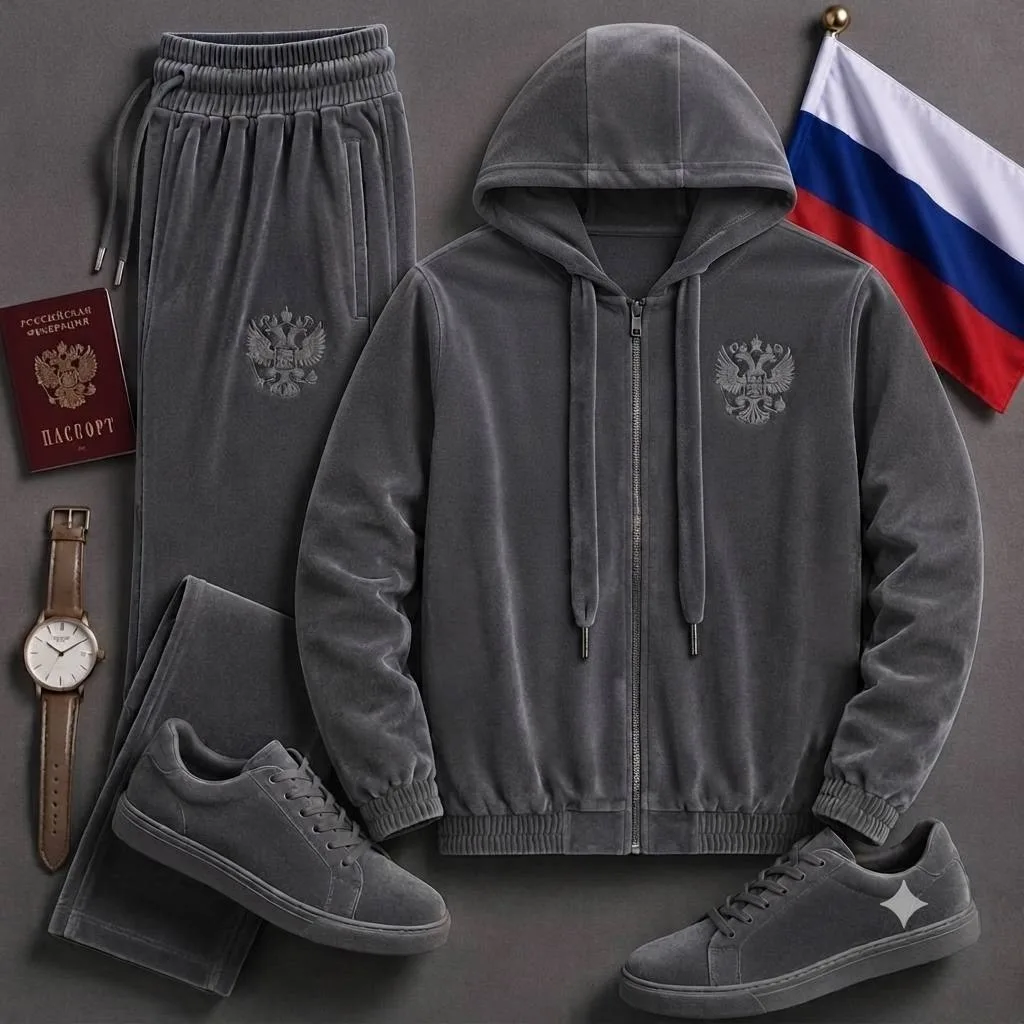 Мужской бамбуковый костюм с Гербом России Синий — фото 12
