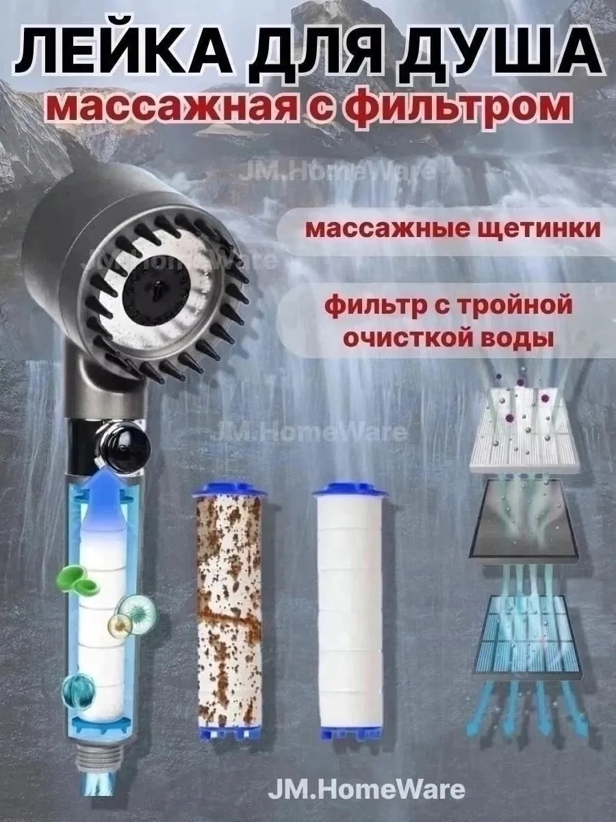 Лейка для душа массажная из пластика с хлопковым фильтром — фото 4