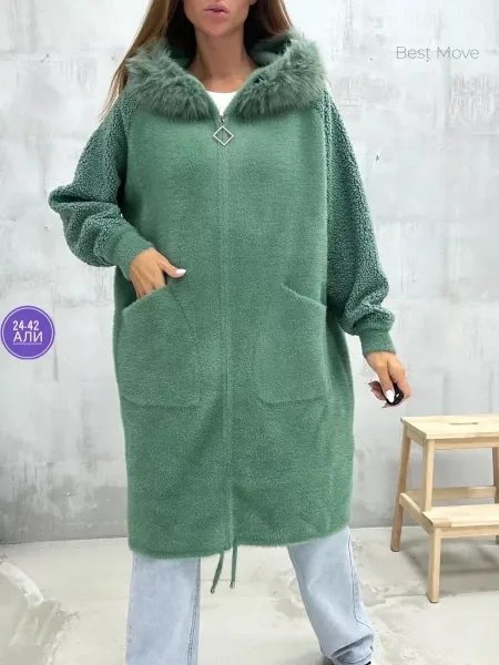 Кардиган с капюшоном и меховым декором из натуральной альпаки — фото 9
