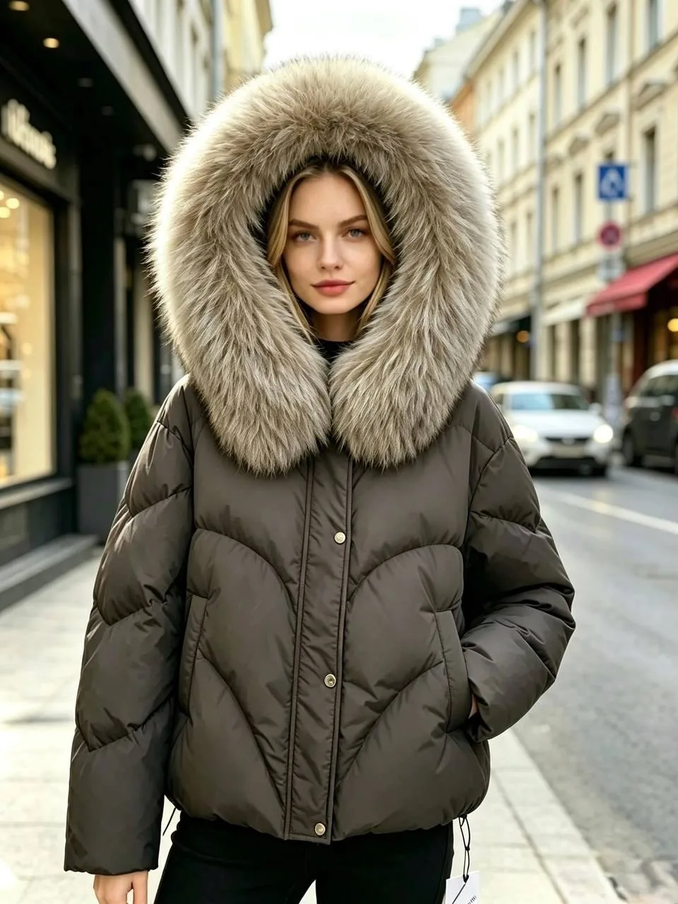 Пуховик с натуральным мехом песца — фото 2