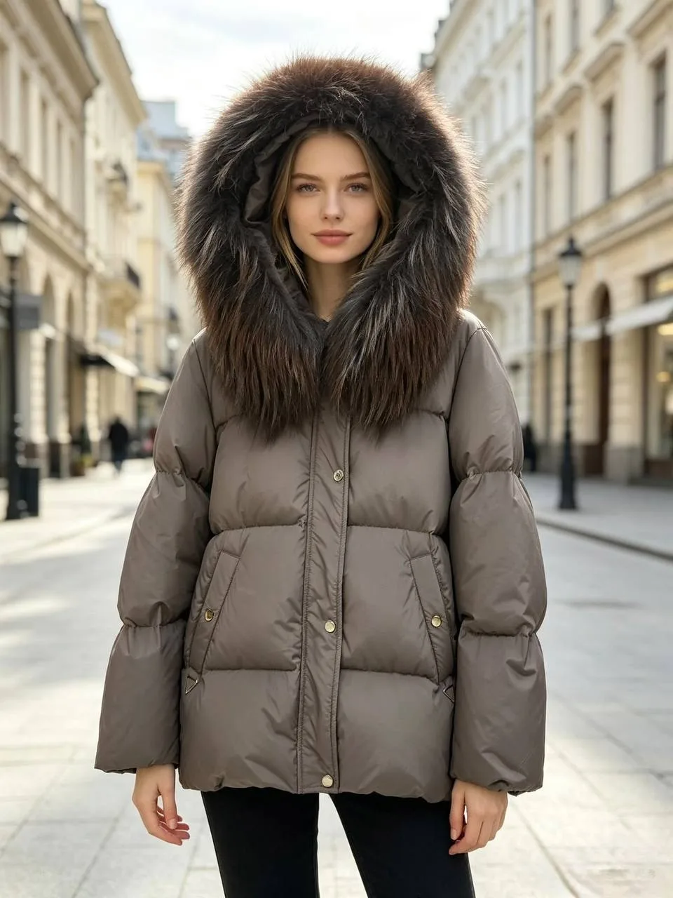 Пуховик с натуральным мехом песца — фото 1