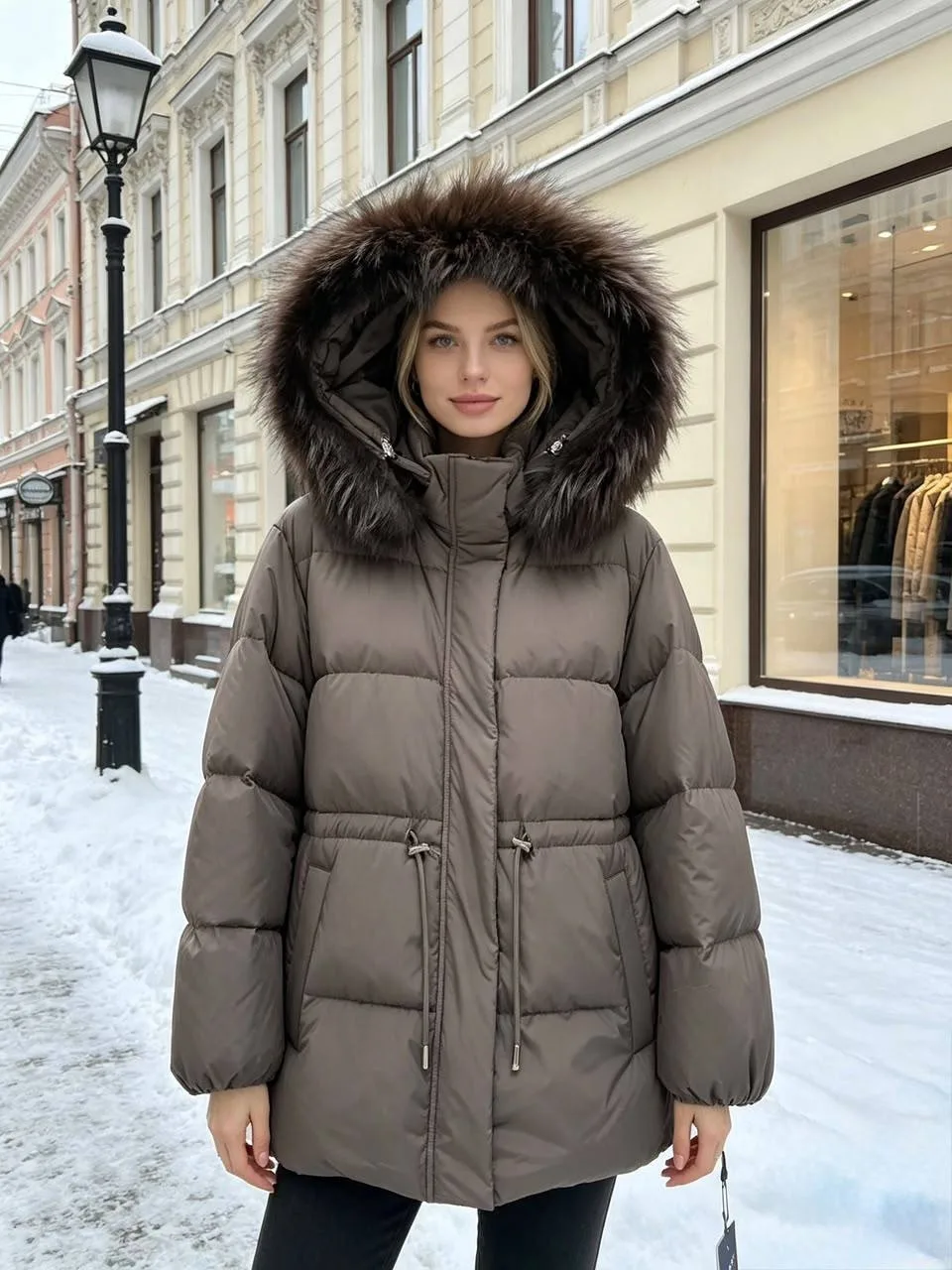 Пуховик с натуральным мехом песца — фото 3
