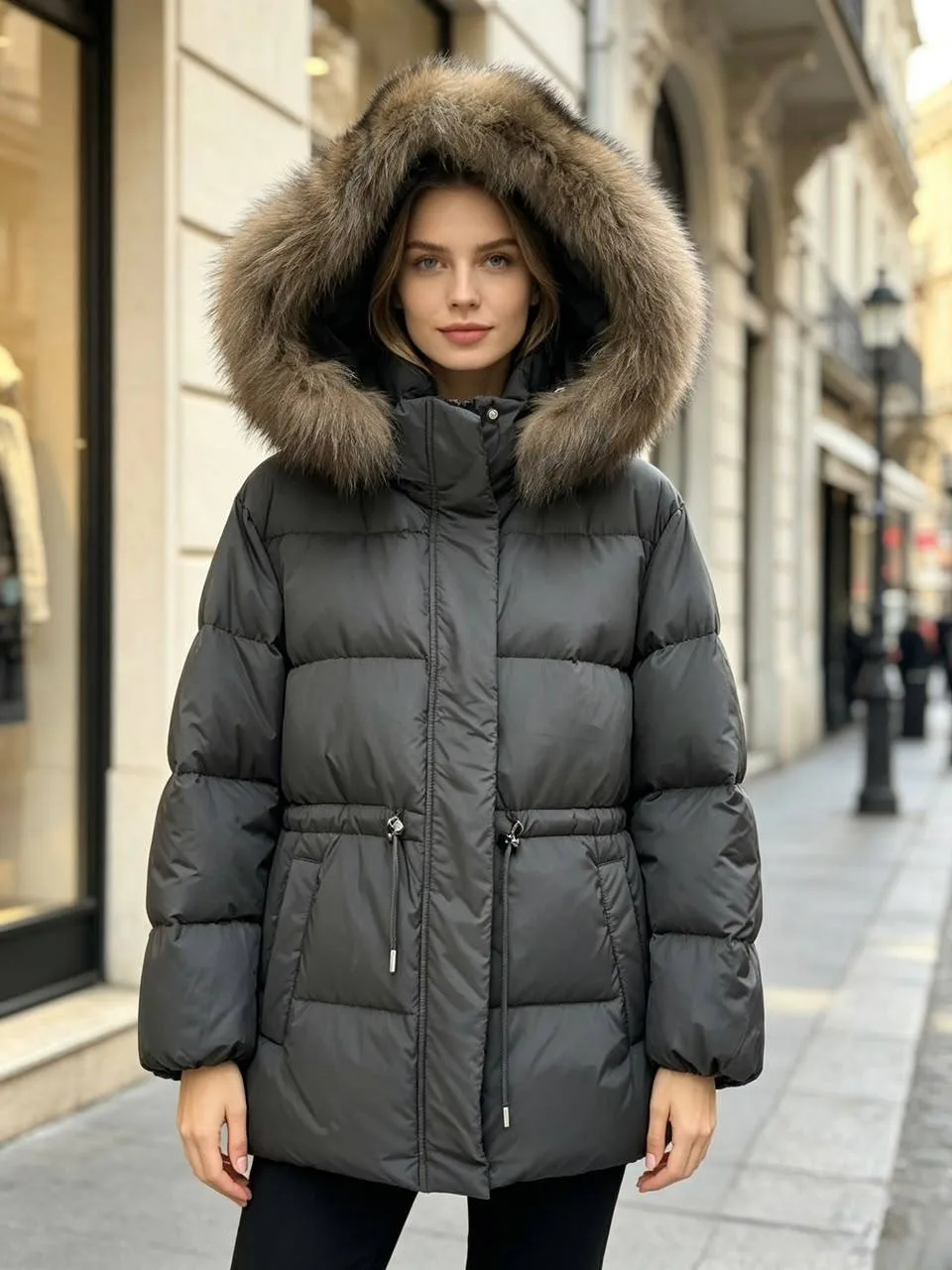 Пуховик с натуральным мехом песца — фото 4