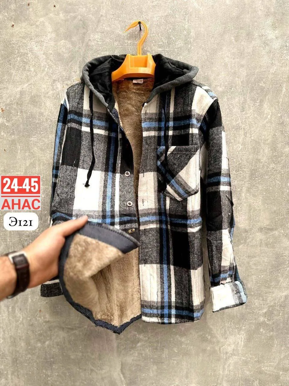 Рубашка с капюшоном кашемир с мехом UNISEX — фото 2