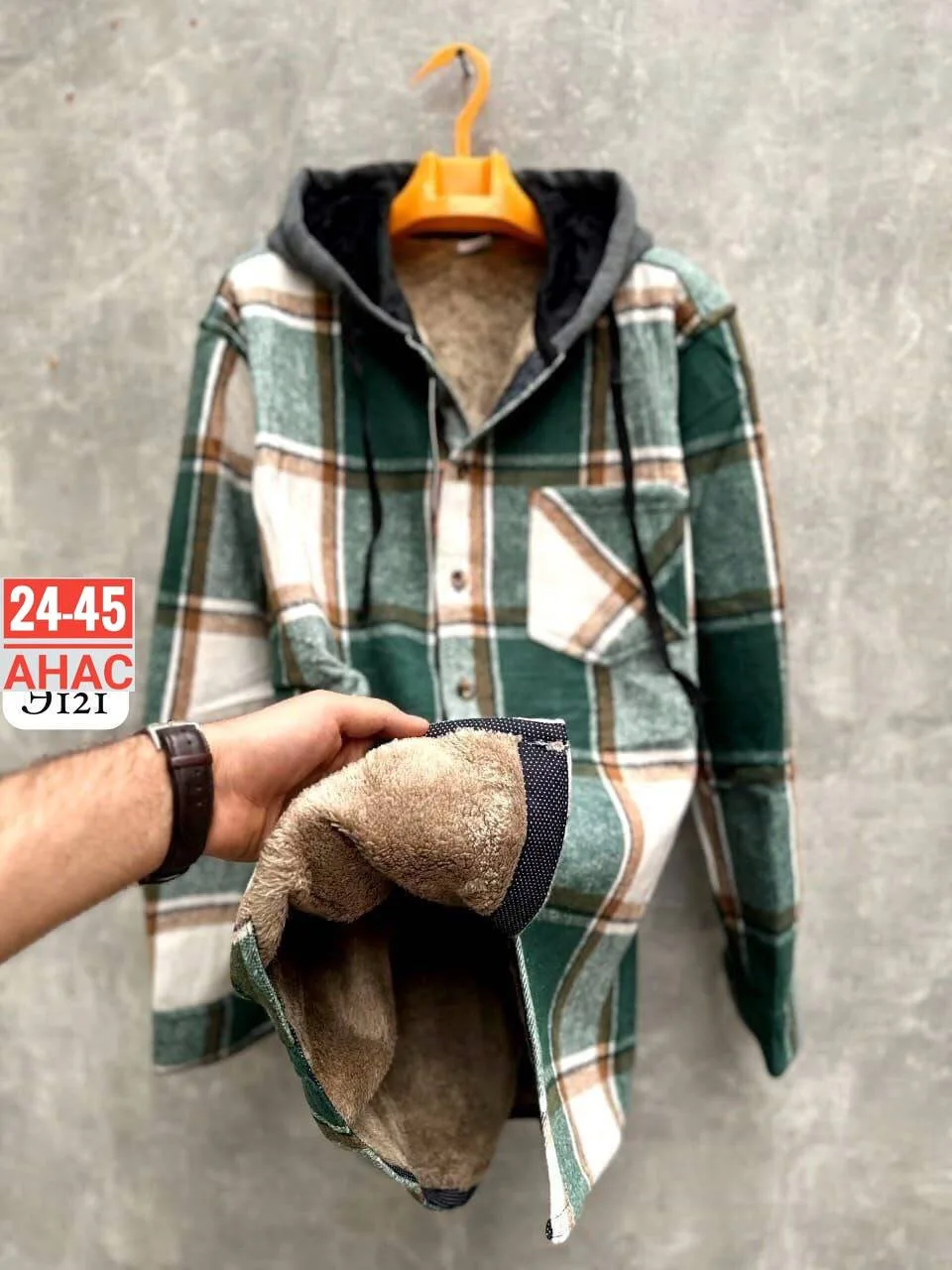 Рубашка с капюшоном кашемир с мехом UNISEX — фото 4