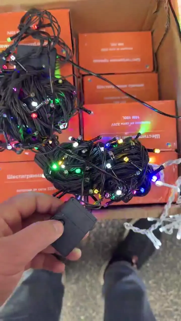 Гирлянда LED шестигранная многоцветная 10/15/20 м, 100/200/300 ламп, 8 режимов, 220В — видео