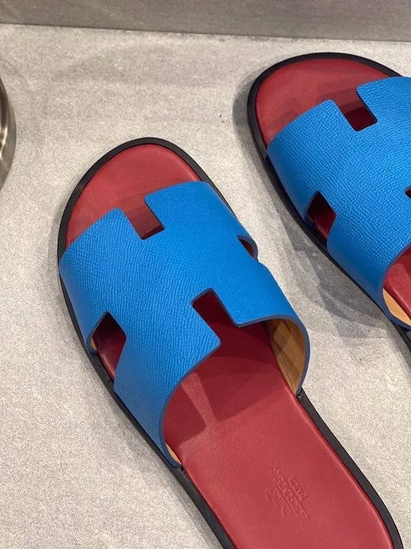 Hermès Izmir — шлёпанцы синие кожаные с фирменной H — фото 2