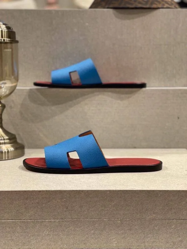 Hermès Izmir — шлёпанцы синие кожаные с фирменной H — фото 4