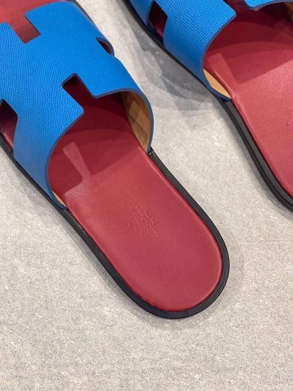 Hermès Izmir — шлёпанцы синие кожаные с фирменной H — фото 5
