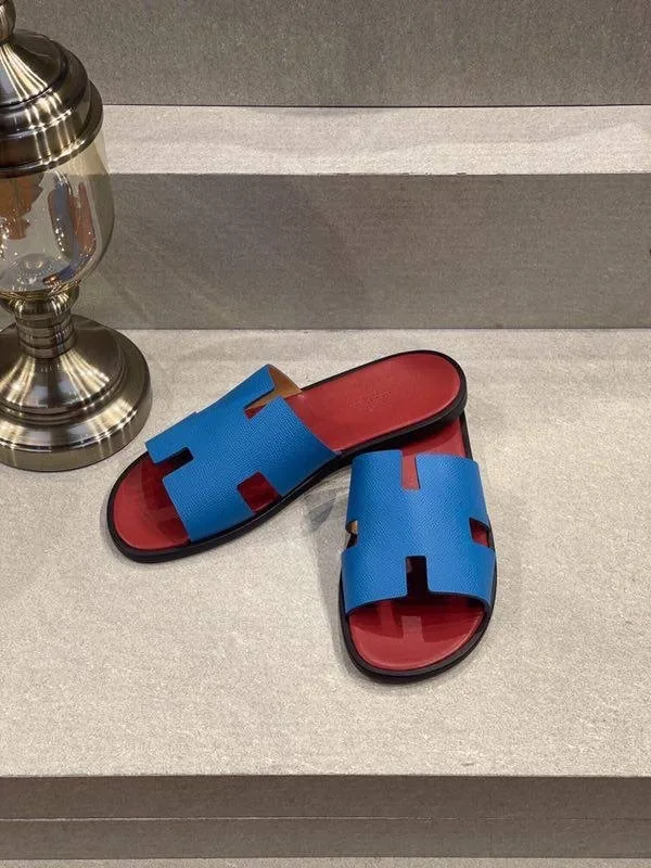 Hermès Izmir — шлёпанцы синие кожаные с фирменной H — фото 7