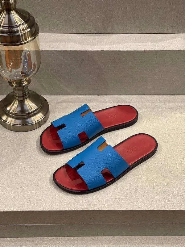 Hermès Izmir — шлёпанцы синие кожаные с фирменной H — фото 9