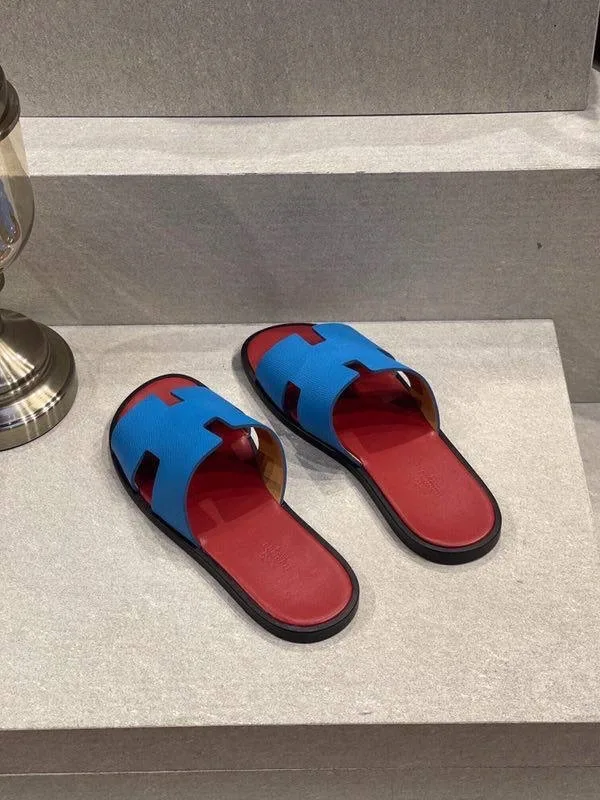 Hermès Izmir — шлёпанцы синие кожаные с фирменной H — фото 13