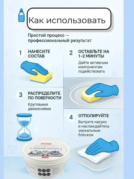 Подходит для нержавеющих раковин, посуды, варочных панелей, кранов, кухонных поверхностей — фото 10