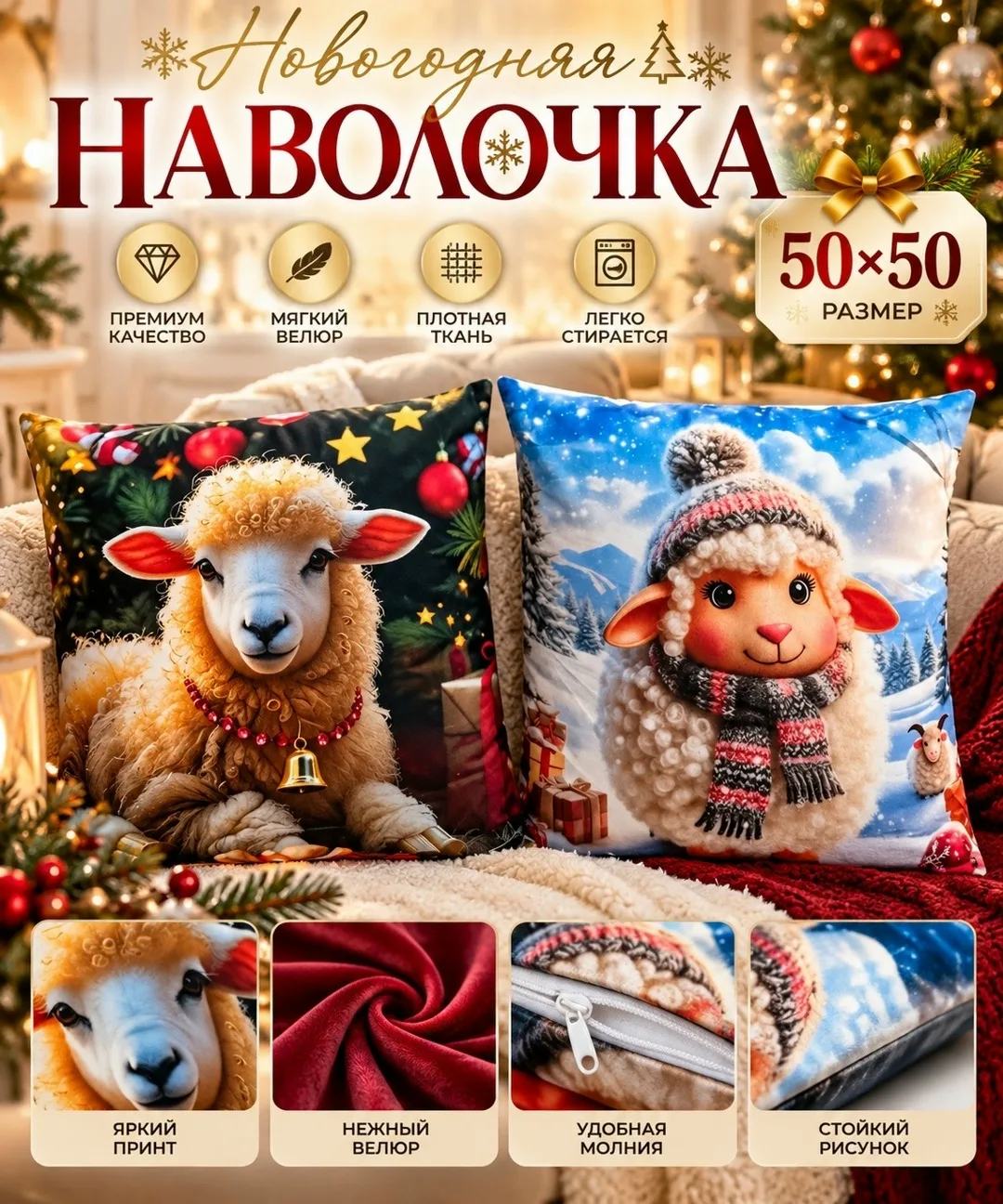 Новогодняя наволочка 50× — фото 2