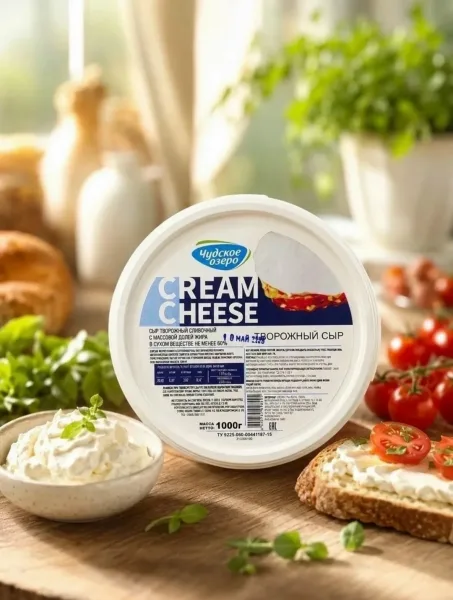 СЫР CREAM CHEESE Крем Чиз Мягкий творожный сыр Чудское озеро - Производится из натурального творога без добавления расти — фото 1