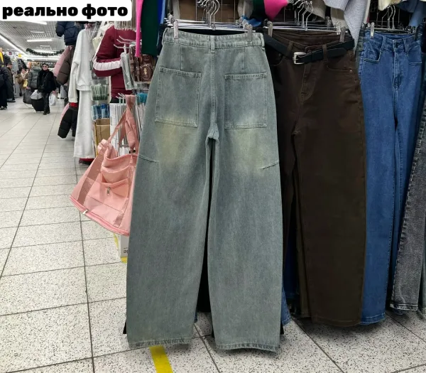 Широкие джинсы багги из натурального хлопка — фото 7