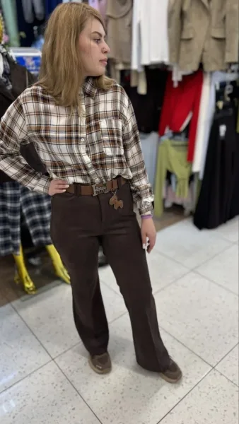 Брюки из бархата Коричневый — фото 1